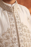 Boys Ivory Gold Embroidered Kurta Set with Nehru Jacket