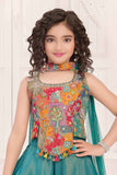 Teal Blue Embroidered Palazzo Set With Dupatta For Girls