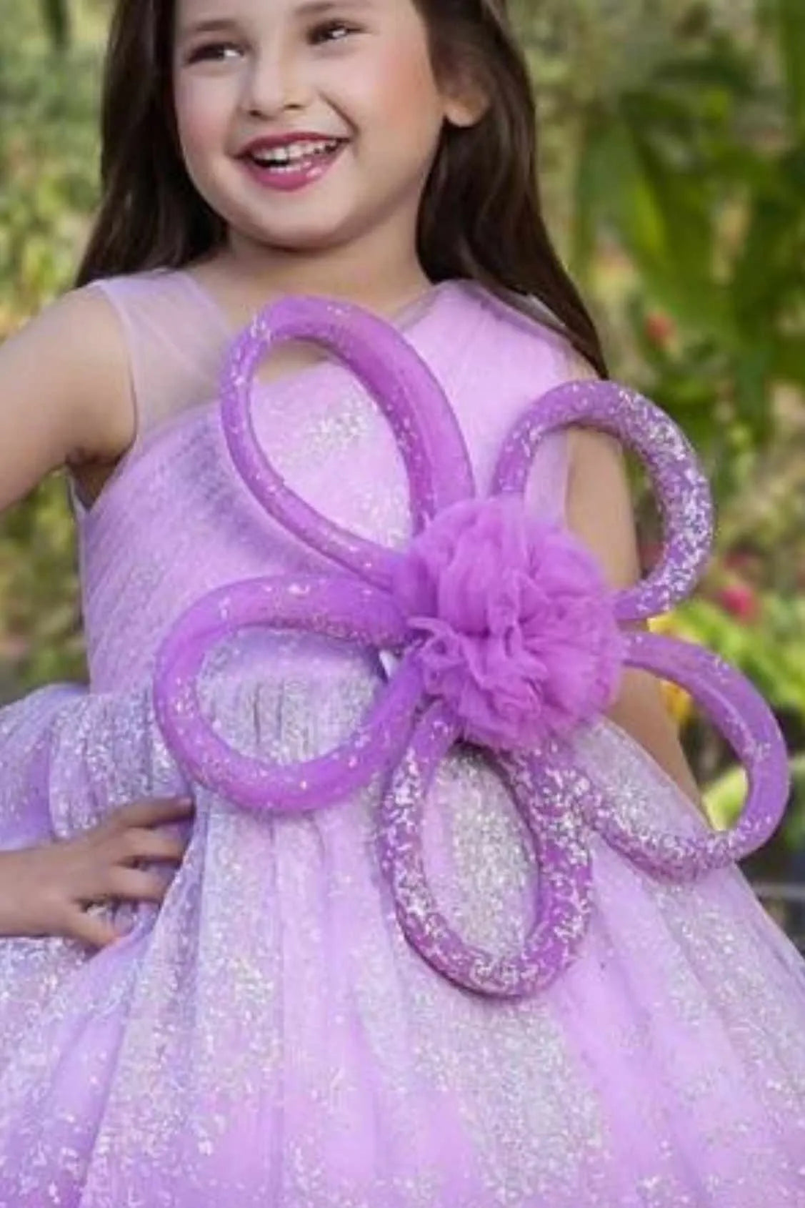 Lilac Sparkle One-Shoulder Party Gown for Girls