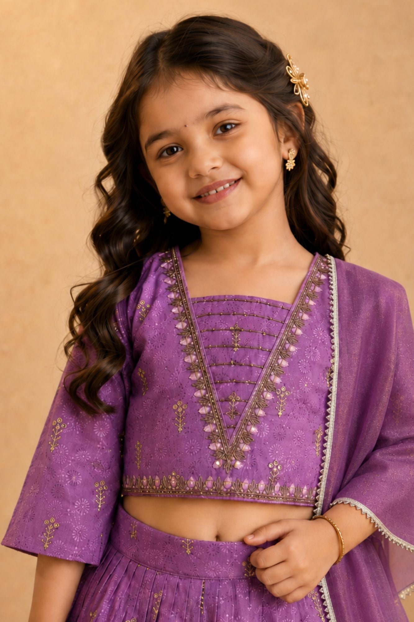 Lavender Floral Arch Embroidered Lehenga Choli with Dupatta
