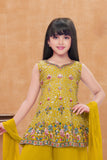 Mustard Yellow Embroidered Palazzo Set with Dupatta For Girls