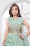 Elegant Mint Green Embroidered Lehenga Choli with Dupatta For Girls