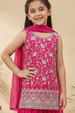 Rani Pink Embroidered Patiala Suit Set For Girls