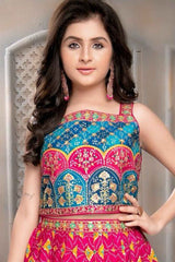 Rani Pink And Blue Embroidered With Sequin Work Lehenga Choli Set For Girls