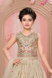 Beige Multi-Color Butterfly Sequins Embroidered Lehenga Choli Set for Girls