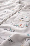 White Printed Full-Sleeve Jacket with Front Zip For Boys