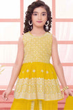 Yellow Sequins Embroidered Dhoti Set With Peplum Kurti And Dupatta For Girls