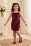 Wine Velvet Dress Set with Printed Shrug