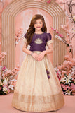 Purple & Cream Zari and Stone Embroidery Pattu Pavadai Set