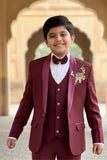 Maroon Premium Embroidered 5-Piece Suit Set For Boys