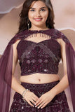 Maroon Embroidered Lehenga Choli Set With Cape Dupatta for Girls