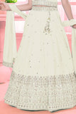 Cream Embroidered Lehenga Choli Set with Dupatta For Girls