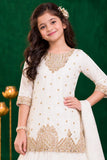 Girls Ivory Gold Embellished Lehenga Choli Set With Dupatta