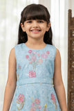 Blue Floral Embroidered Gown For Girls