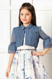 Blue Floral Printed Frock With Overcoat For Girls