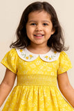 Yellow Floral Cotton Dress for Girls