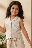 Girls Fawn Sleeveless Embroidered Co-Ord Set with Wide Leg Pants