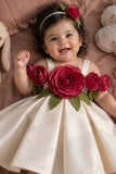 Girls Fawn 3D Floral Applique Party Wear Frock