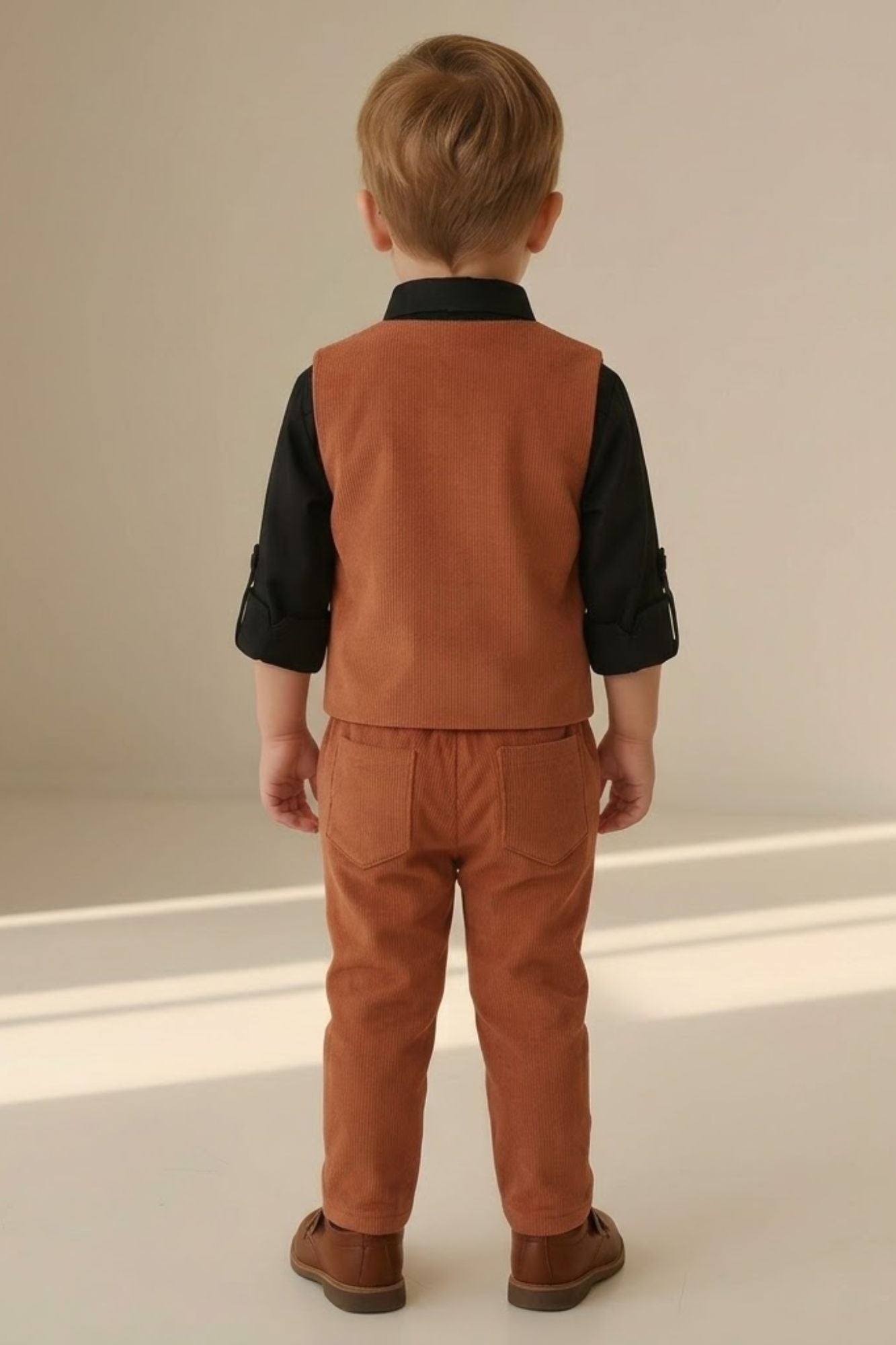 Boys Brown Waistcoat Suit Set with Bow Tie