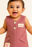 Dusty Pink Corduroy Dress With Cute Patchwork For Girls