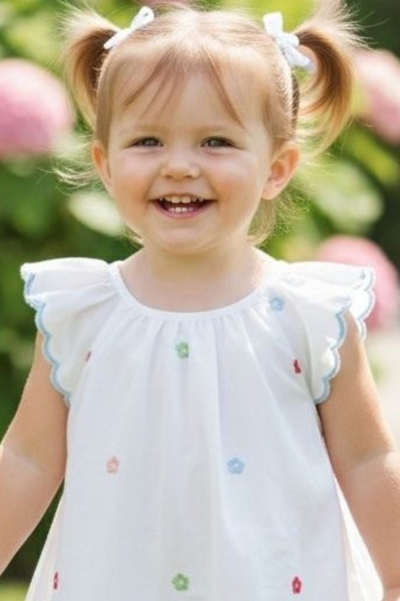 Girls White Embroidered Dress With Ruffle Sleeves