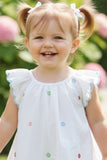 Girls White Embroidered Dress With Ruffle Sleeves