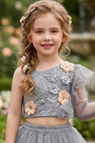 Dusty Grey Floral Ruffle Lehenga Choli For Girls
