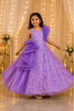 Lavender Floral Embellished Layered Party Wear Ball Gown