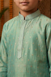 Boys Ethnic Mint Green Crushed Tissue Embriodered Kurta Pajama Set