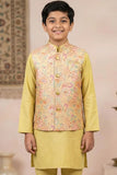 Boys Mustard Yellow Kurta Set with Floral Printed Nehru Jacket
