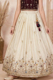 Cream Embroidered Lehenga Choli With Floral Border Design For Girls