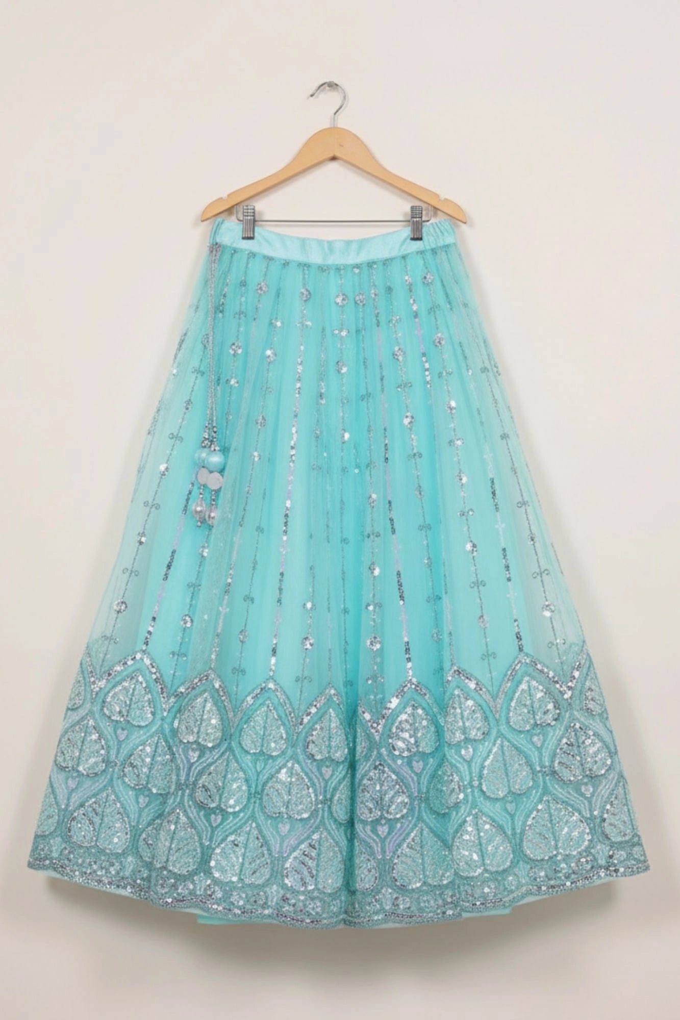 Sea Green Embroidered Lehenga Choli with Sequin Detailing For Girls
