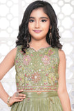 Girls Green Floral Embroidered Lehenga Choli Set