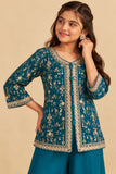 Girls Teal blue Embroidered Palazzo Set with Dupatta