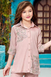 Pink Embroidered Shirt with Straight Pants Co-ord Set For Girls