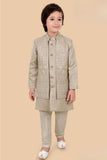 Boys Fawn Embroidered Kurta Set with Jacket