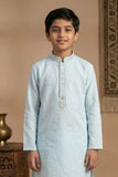 Blue Embroidered Linen Kurta Set For Boys