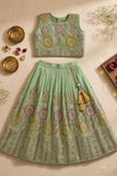 Pista Green Floral Embellished Lehenga Choli Set