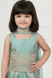 Sky Blue Embroidered Dhoti Skirt Set with Dupatta For Girls