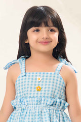 Blue And White Checked Cotton Frock For Girls