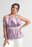 Lavender Ruched Top with White Flared Pants For Girls
