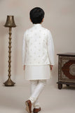 Beige Embroidered Kurta Pajama Set with Ethnic Jacket for Boys