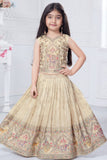 Cream Elephant Motif Lehenga Choli with Regal Zari Embroidery For Girls