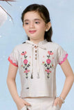 Cream Floral Embroidered Top And Pant Co Ord Set For Girls