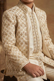 Ivory Heavy Embroidered Indo Western Sherwani Set For Boys