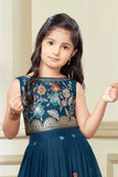 Peacock Blue Floral Embroidered Ethnic Lehenga Choli for Girls