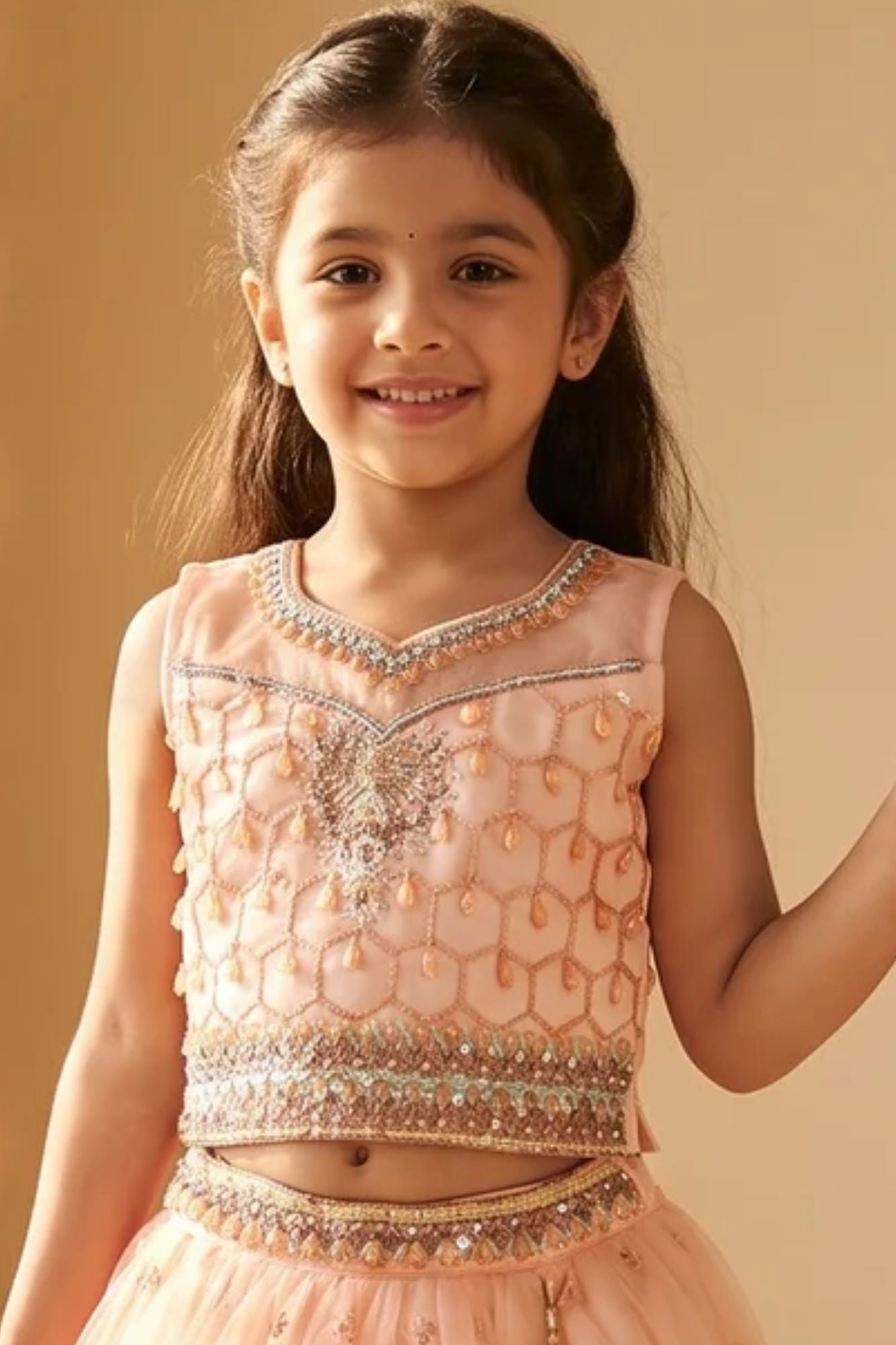 Peach Embellished Lehenga Choli for Girls