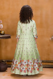 Light Green Floral Printed Ethnic Long Gown with Embellished Waist For Girls