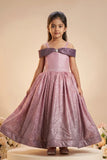 Girls Mauve Pink Shimmer Off-Shoulder Party Wear Gown