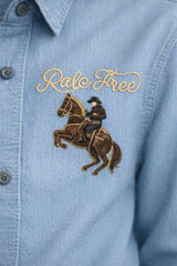 Denim Light Blue Embroidered Shirt for Boys